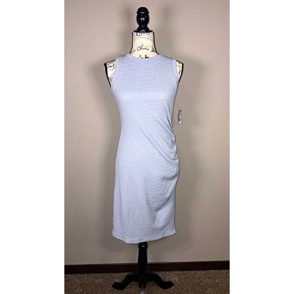 Dry Goods Light Blue Textured Ruched Bodycon Midi Dress Women Size Medium NWT